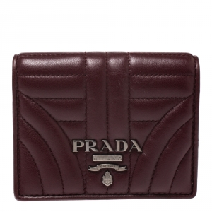 Pre Owned Prada Burgundy Nappa Impunture Leather Bifold Wallet