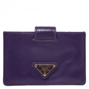 Pre Owned Prada Purple Saffiano Lux Leather Card Holder