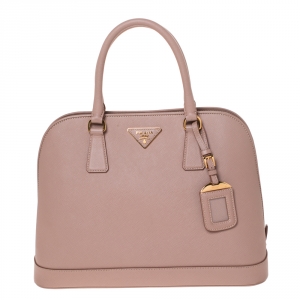 Pre Owned Prada Nude Saffiano Lux Leather Medium Promenade Bag