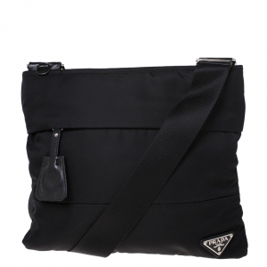 Pre Owned Prada Black Nylon Front Pocket Crossbody Bag