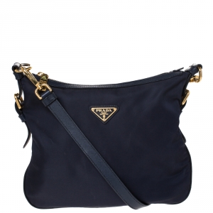 Pre Owned Prada Navy Blue Nylon and Leather Crossbody Bag