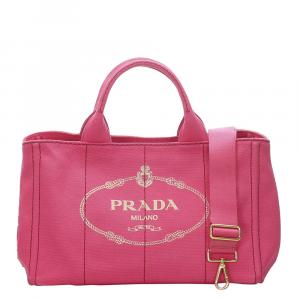 Pre Owned Prada Pink Canapa Canvas Satchel Bag