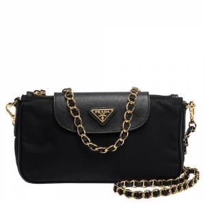 Pre Owned Prada Black Nylon and Leather Crossbody Bag