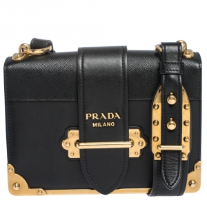 Pre Owned Prada Black Leather Cahier Flap Shoulder Bag