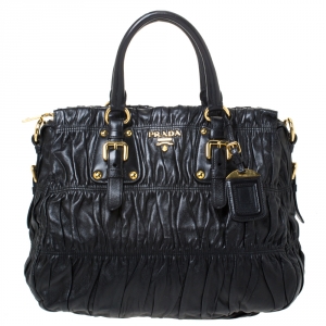Pre Owned Prada Black Gathered Leather Satchel