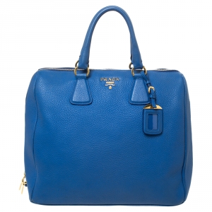 Pre Owned Prada Blue Vitello Daino Leather Satchel