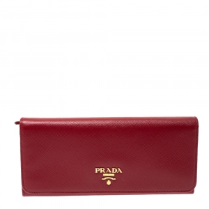 Pre Owned Prada Red Saffiano Metal Leather Flap Continental Wallet