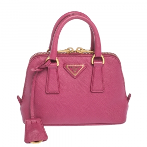 Pre Owned Prada Fuchsia Saffiano Lux Leather Mini Promenade Crossbody Bag
