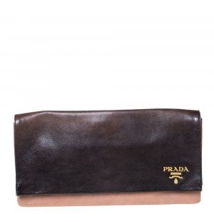 Pre Owned Prada Ombré Brown Leather Flap Clutch
