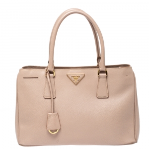 Pre Owned Prada Beige Saffiano Lux Leather Medium Galleria Tote