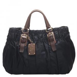 Pre Owned Prada Black/Brown Tessuto Nylon Gaufre Tote Bag