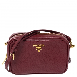 Pre Owned Prada Red Saffiano Lux Leather Camera Crossbody Bag