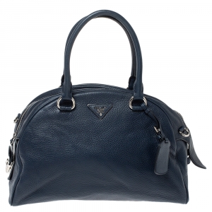 Pre Owned Prada Dark Blue Leather Satchel 