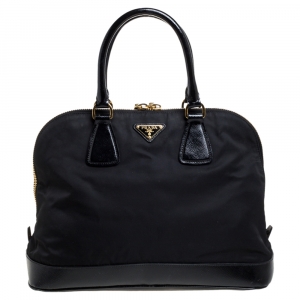 مملوكة مسبقًا Prada Black Nylon and Saffiano Patent Leather Promenade Satchel