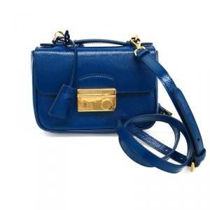 Prada Blue Patent Saffiano Verinic Crossbody