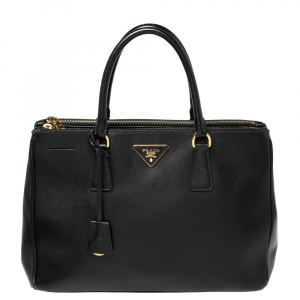 Pre Owned Prada Black Saffiano Lux Leather Medium Galleria Tote
