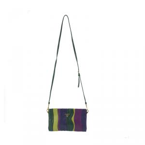 Pre Owned Prada Multicoloured Trembled Blossoms Stripes Leather Pochette 