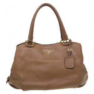 Pre Owned Prada Brown Deerskin Leather Top Handle Bag