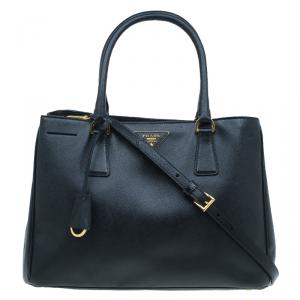 Pre Owned Prada Black Saffiano Lux Leather Small Tote
