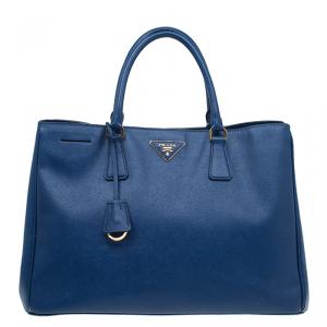 Pre Owned Prada Blue Saffiano Lux Leather Large Tote 