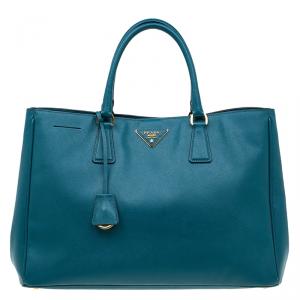 Pre Owned Prada Pine Green Saffiano Lux Leather Large Tote