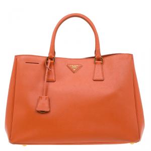 Pre Owned Prada Orange Saffiano Lux Leather Large Tote