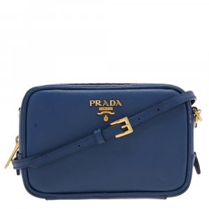 Pre Owned Prada Blue Saffiano Lux Leather Camera Crossbody Bag