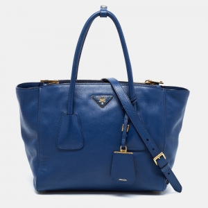 Pre Owned Prada Blue Leather Twin Pocket Tote