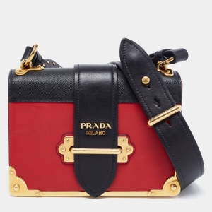 Pre Owned Prada Red/Black  Saffiano Lux Leather Cahier Shoulder Bag