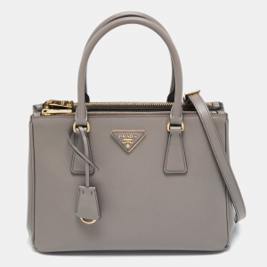 Pre Owned Prada Grey Saffiano Lux Leather Medium Galleria Tote