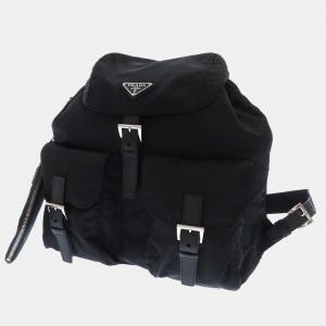 Pre Owned Prada Black Nylon Logo Backpacks
