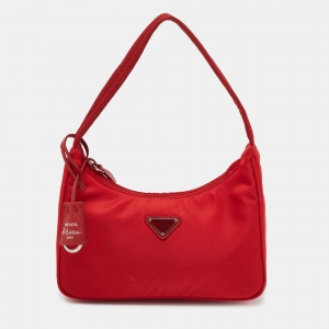 Pre Owned Prada Red Nylon Mini Re-Edition 2000 Shoulder Bag