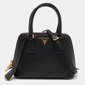 Pre Owned Prada Black Saffiano Patent Leather Small Promenade Satchel
