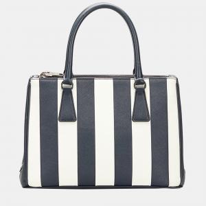 Pre Owned Prada Blue/White Saffiano Galleria Striped Bag