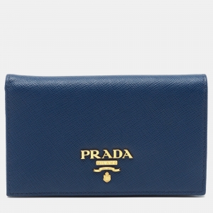 Prada Blue Saffiano Leather Bifold Card Case