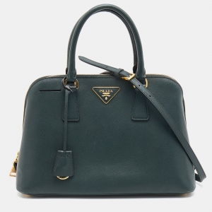 Pre Owned Prada Dark Green Saffiano Lux Leather Medium Promenade Bag