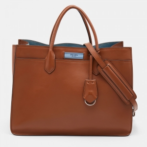 Pre Owned Prada Brown City Leather Large Etiquette Tote