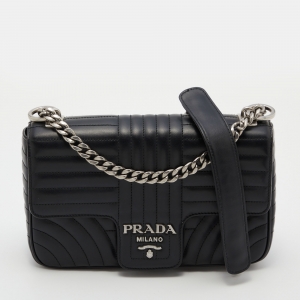 Prada Black Diagramme Leather Medium Shoulder Bag