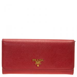 Pre Owned Prada Red Saffiano Leather Continental Wallet