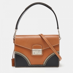 Pre Owned Prada Tri Color Vitello Leather Flap Top Handle Bag