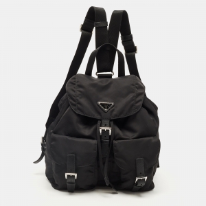 Pre Owned Prada Black Nylon Drawstring Pocket Backpack