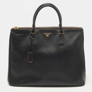 Prada Black Saffiano Lux Leather Extra Large Double Zip Tote