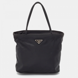 Prada Black Nylon Logo Zip Tote