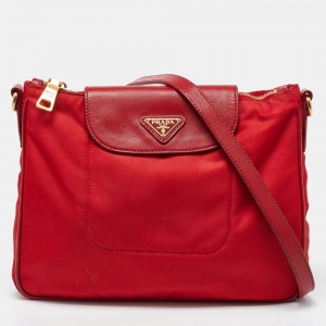 Pre Owned Prada Red Nylon and Leather Crossbody Bag