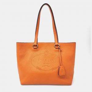Prada Orange Leather Vitello Daino Tote Bag
