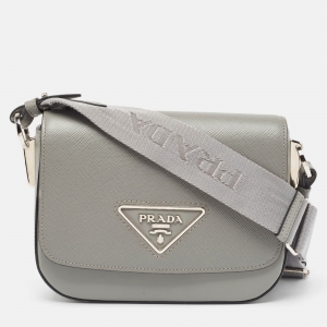 Prada Grey Saffiano Cuir and City Leather Identity Shoulder Bag