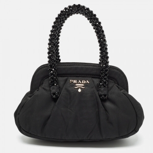 Prada Black Nylon Mini Frame Embellished Bag