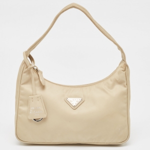 Prada Beige Tessuto Nylon Re-Edition 2000 Baguette Bag