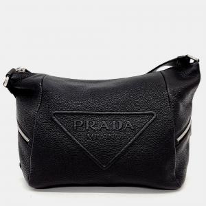 Prada Black Leather Logo Crossbody Bag