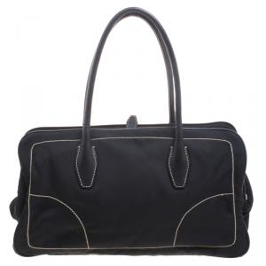 Pre Owned Prada Black Tessuto Framed Satchel